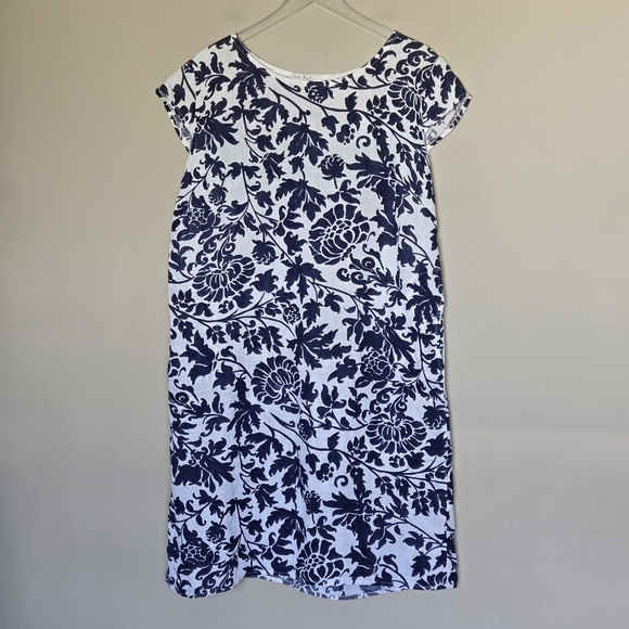 Gigi Moda Italy Sardinia Linen Cap Sleeve Floral Lagenlook Midi Shift Dress O/S - Picture 12 of 13